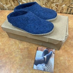 GLERUPS Unisex Denim Blue Leather Sole Wool Shoe Slippers 37 us6.5 B-10-00-37